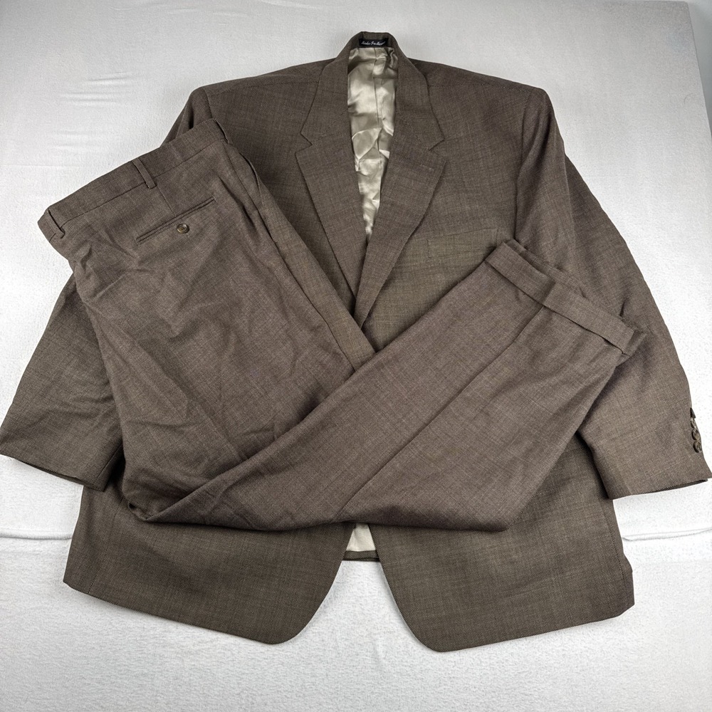 Lauren Ralph Lauren Mens Brown Birdseye 2 Piece Suit 52R, Pants fit 46*30 office